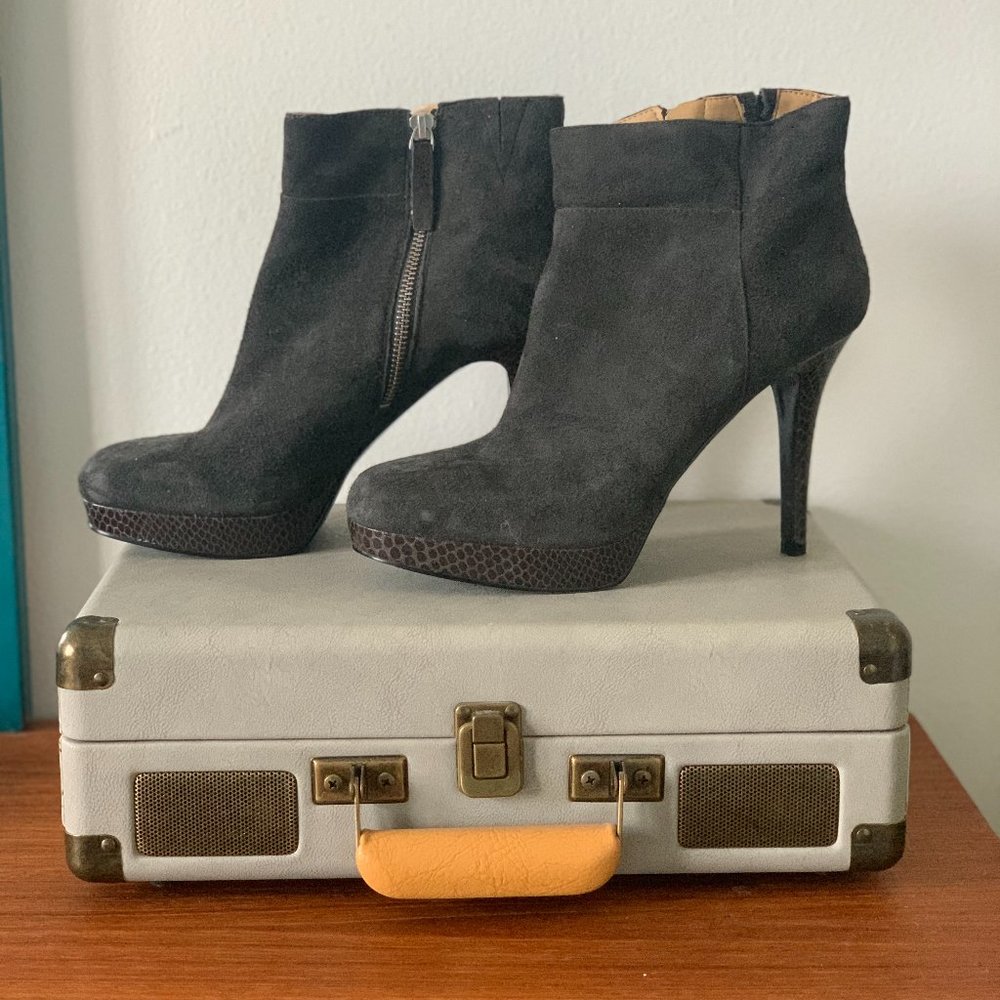 Nine West Boots - Dark Grey Suede/Snake 3in Platform Heels